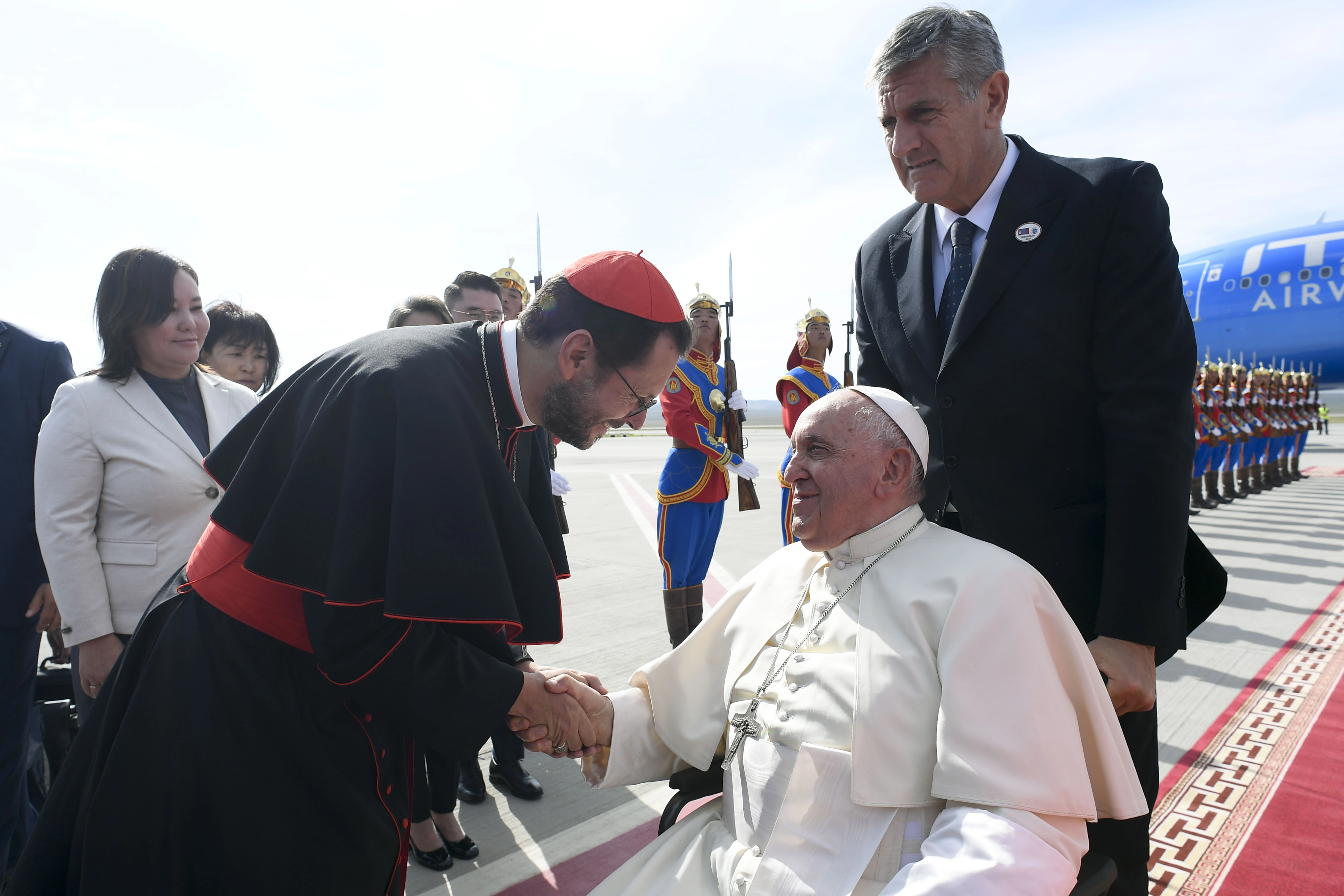 Cardinal Giorgio Marengo was one of the first to welcome Pope Francis to Mongolia on Sept. 1, 2023. Marengo is an Italian cardinal who has served as a missionary in Mongolia for nearly 20 years. He is the current apostolic prefect of Ulaanbaatar, Mongolia. Credit: Vatican Media
