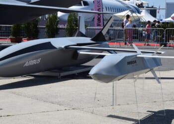 FCAS remote carriers mock-up at Paris Air Show 2019.