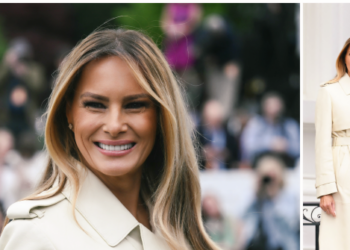 Melania Trump Attends Easter Egg Roll in Leather Trench Coat