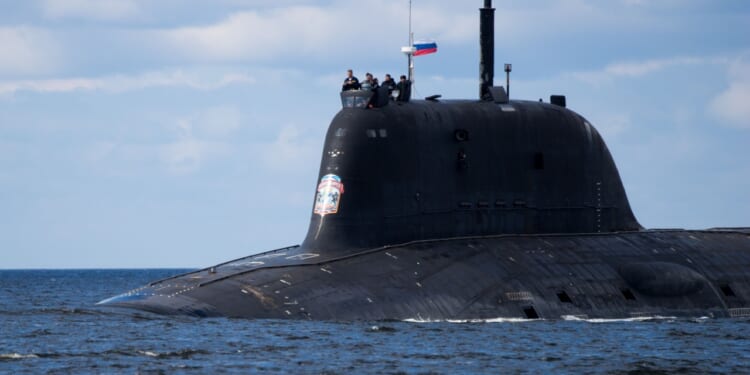 Return from tests of the nuclear submarine Novosibirsk project Yasen-M.