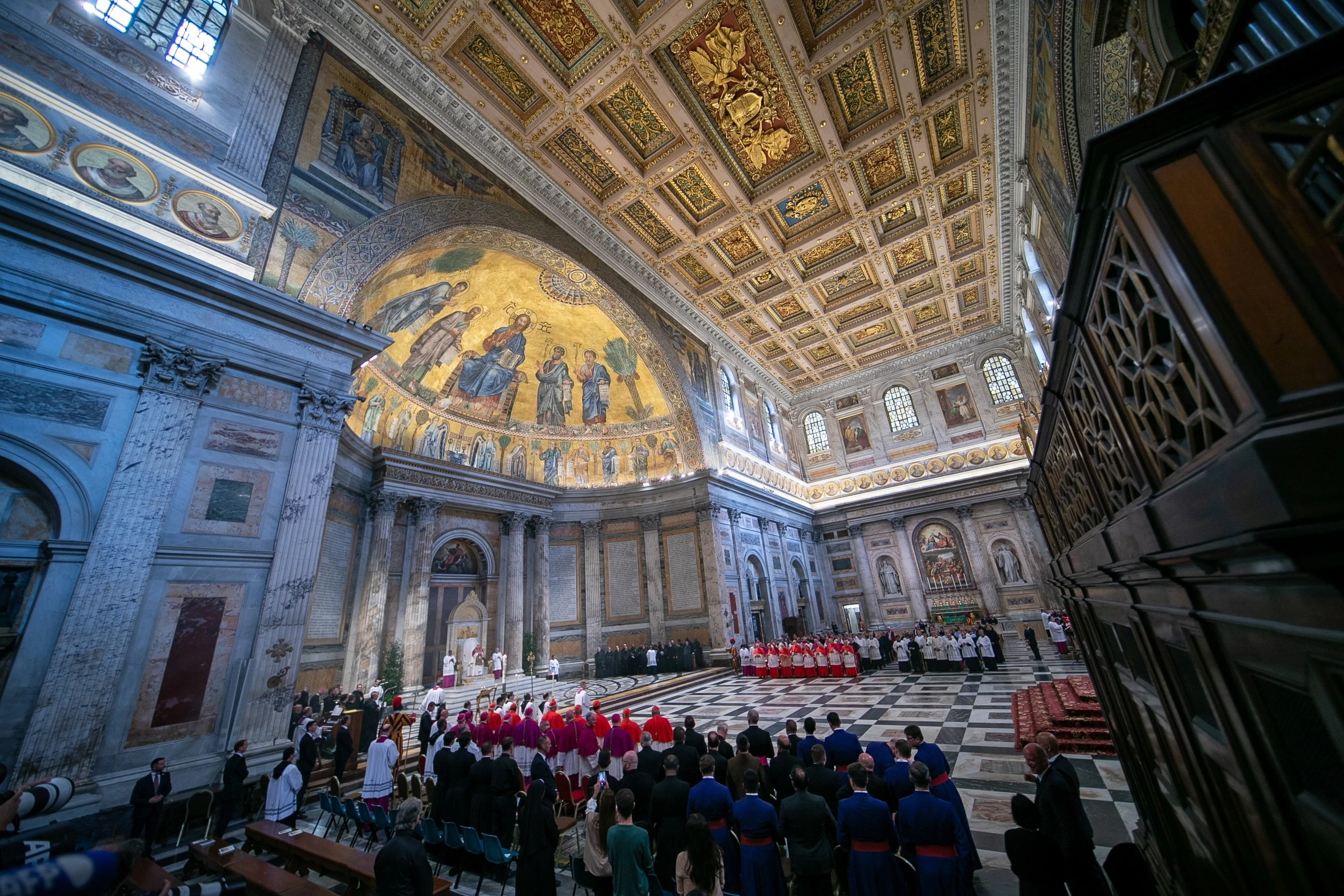 An interior view of St. Paul Outside the Walls Basilica on May 20, 2025. Credit: Daniel Ibáñez/EWTN News