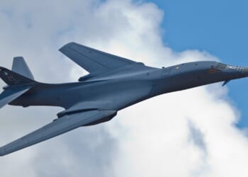 A B-1 Lancer bomber in flight.