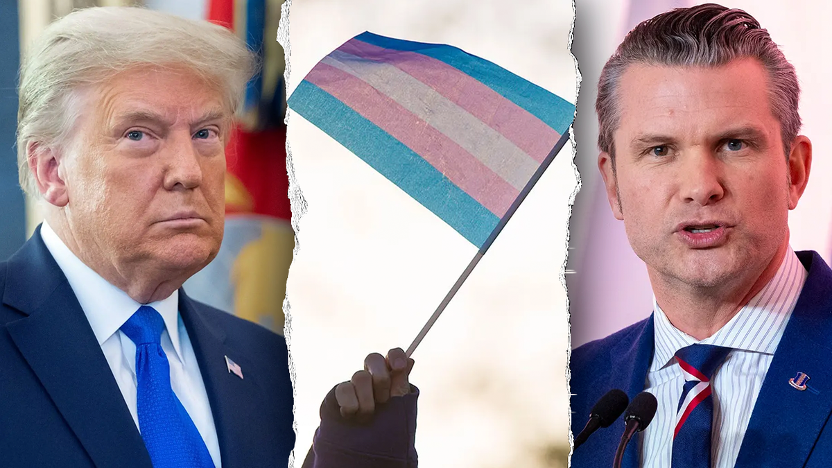 Trump, Hegseth flanking transgender flag