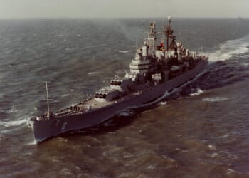 The U.S. Navy guided missile cruiser USS Canberra (CAG-2) underway on January 9, 1961.
