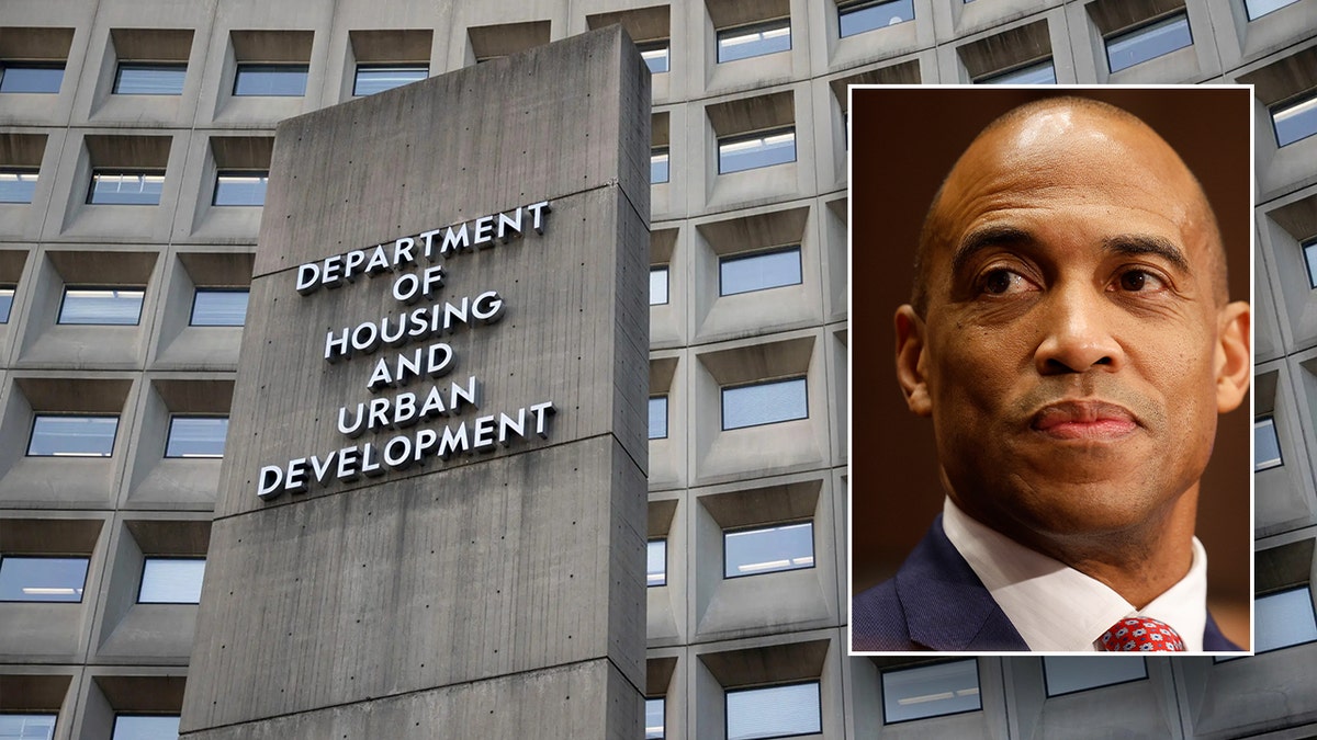 HUD building main image; HUD secretary Scott Turner inset