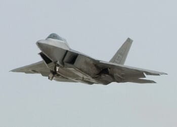 An F-22 Raptor aircraft in flight.