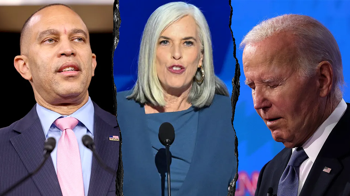 Reps. Jeffries and Clark, left and center; former President Biden, right