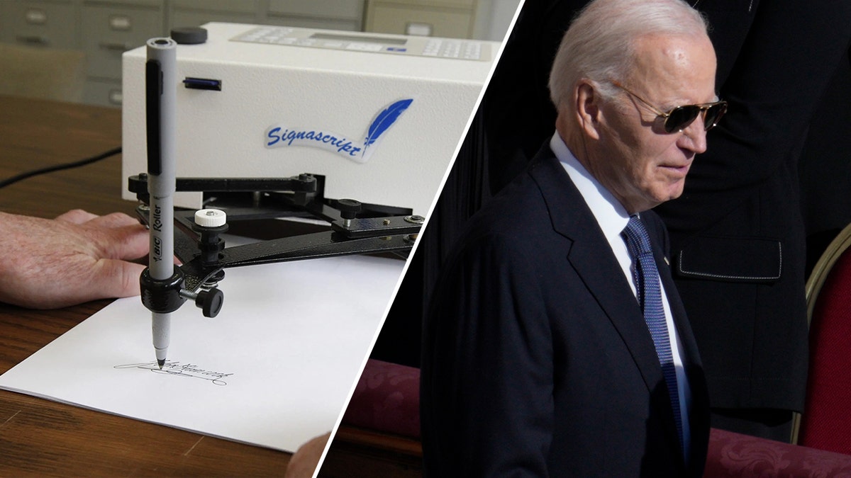 autopen machine, left; joe biden, right