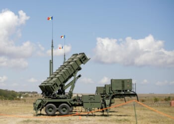Capu Midia, Romania - September 17, 2020: The Patriot surface-to-air missile system of the Romanian Army at the National Training Center for Air Defense.