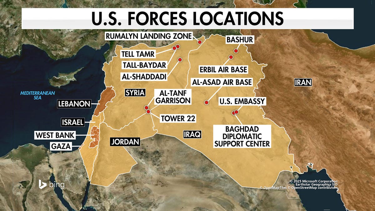 A map shows the locations of United States forces across the Middle East.