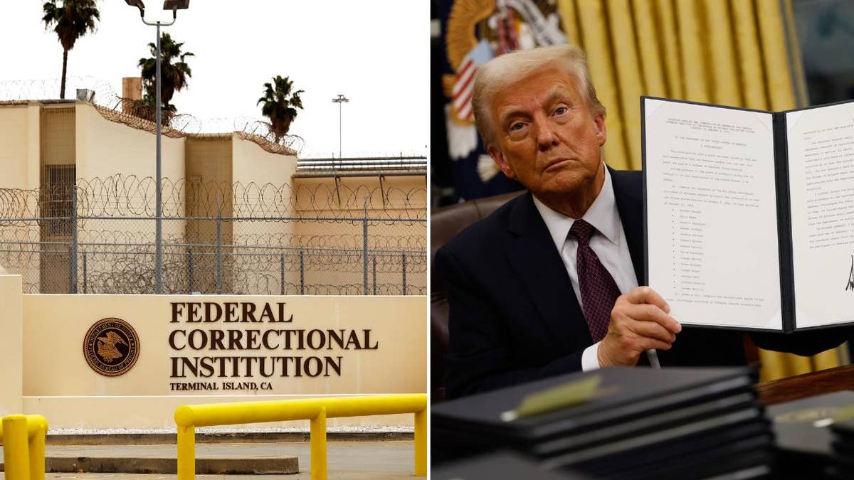 Donald Trump and an image of a prison
