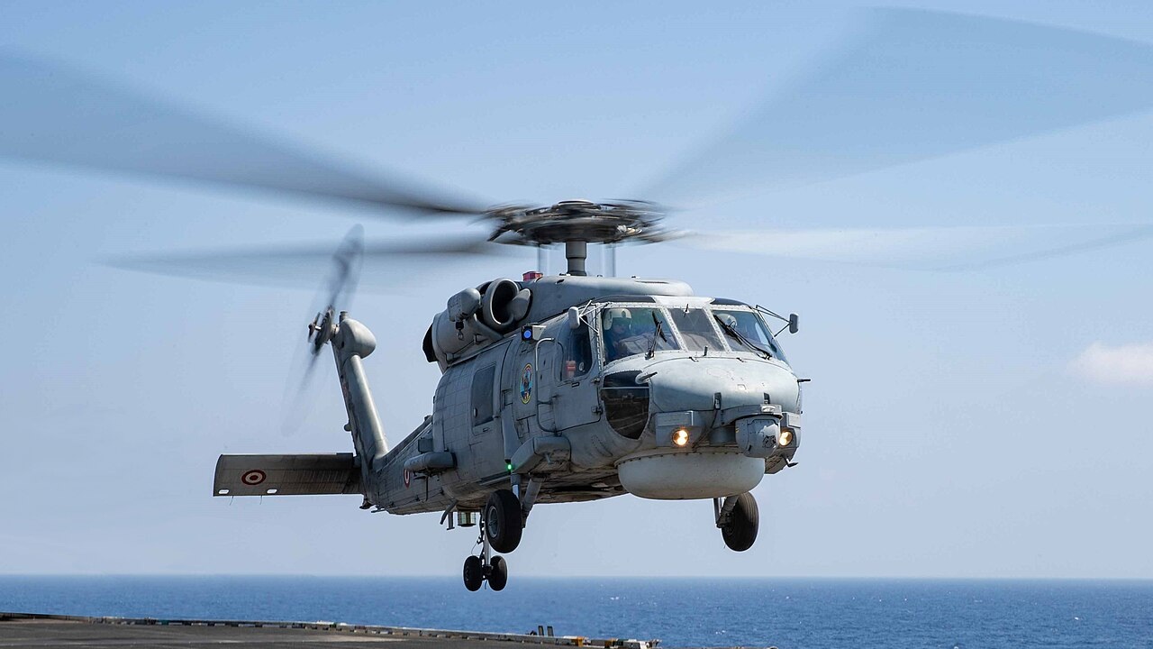 A S-70 Black Hawk helicopter in flight.