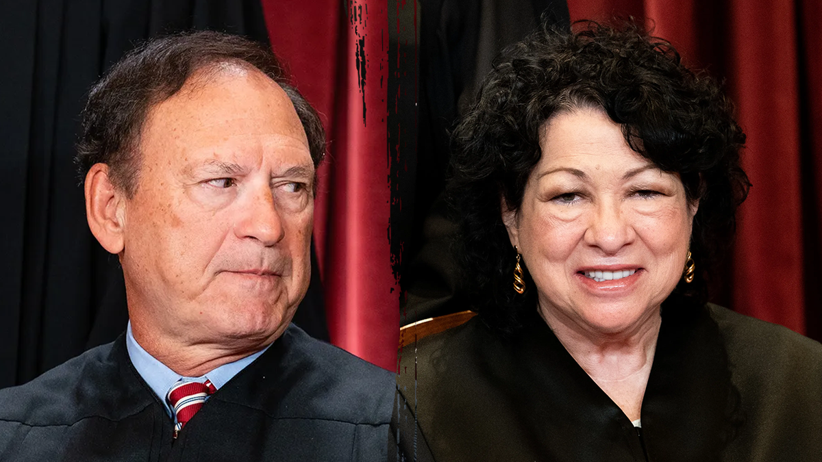Justices Alito and Sotomayor in their justice robes for split image