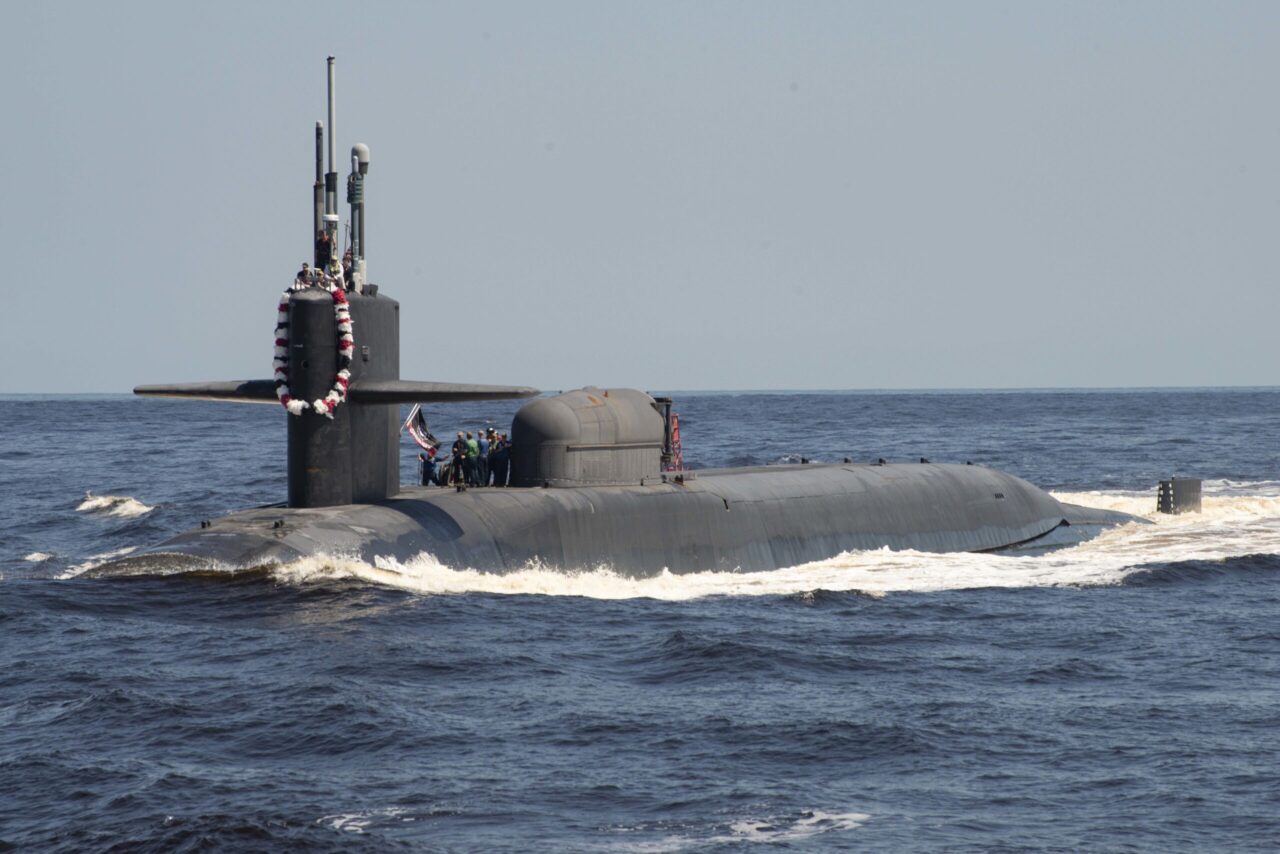 The Ohio-class guided-missile submarine USS Georgia (SSGN 729) returns to its homeport at Naval Submarine Base Kings Bay, Georgia, after a 790-day forward-deployment.