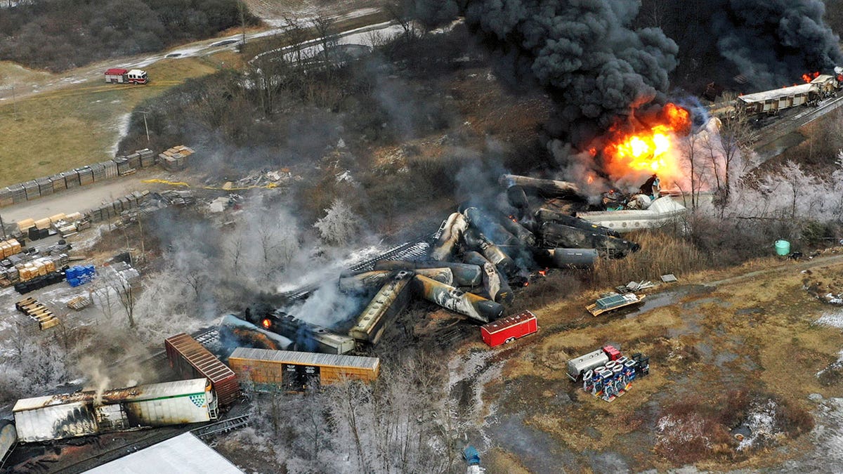 East Palestine derailment seen from air
