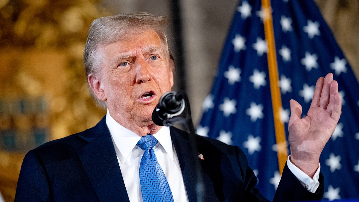 U.S. President-elect Donald Trump speaks at a news conference at Trump's Mar-a-Lago resort on December 16, 2024 in Palm Beach, Florida.
