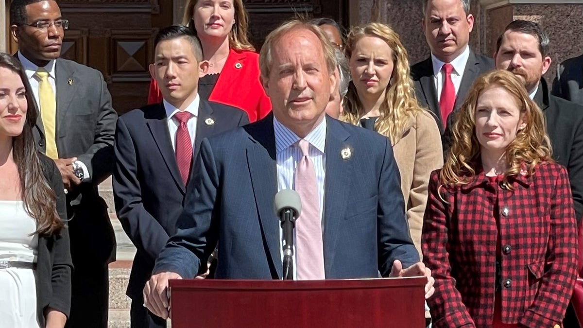 Texas Attorney General Ken Paxton speaks at an event outside the Texas Statehouse, on Feb. 28, 2022 in Austin, Texas.
