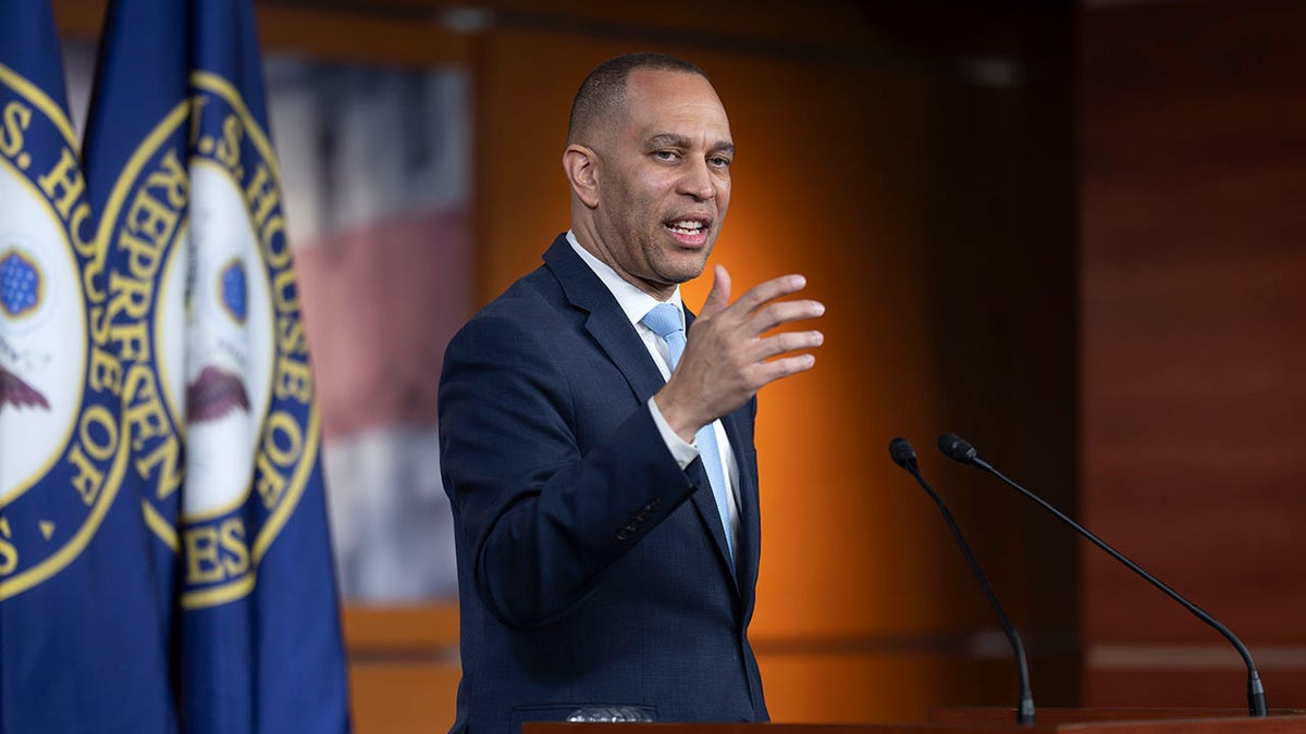 House Minority Leader Hakeem Jeffries, D-N.Y., speaks during a news conference at the Capitol, in Washington