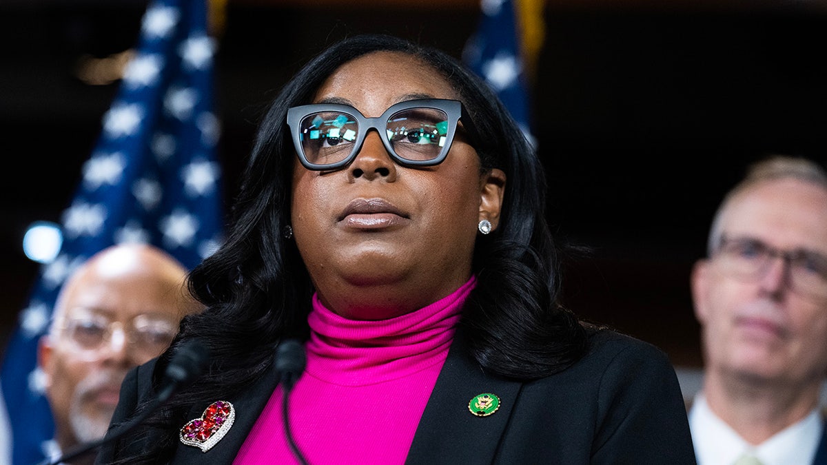 Rep. LaMonica McIver, D-N.J., speaks during a news conference with the Congressional Progressive Caucus in the Capitol Visitor Center