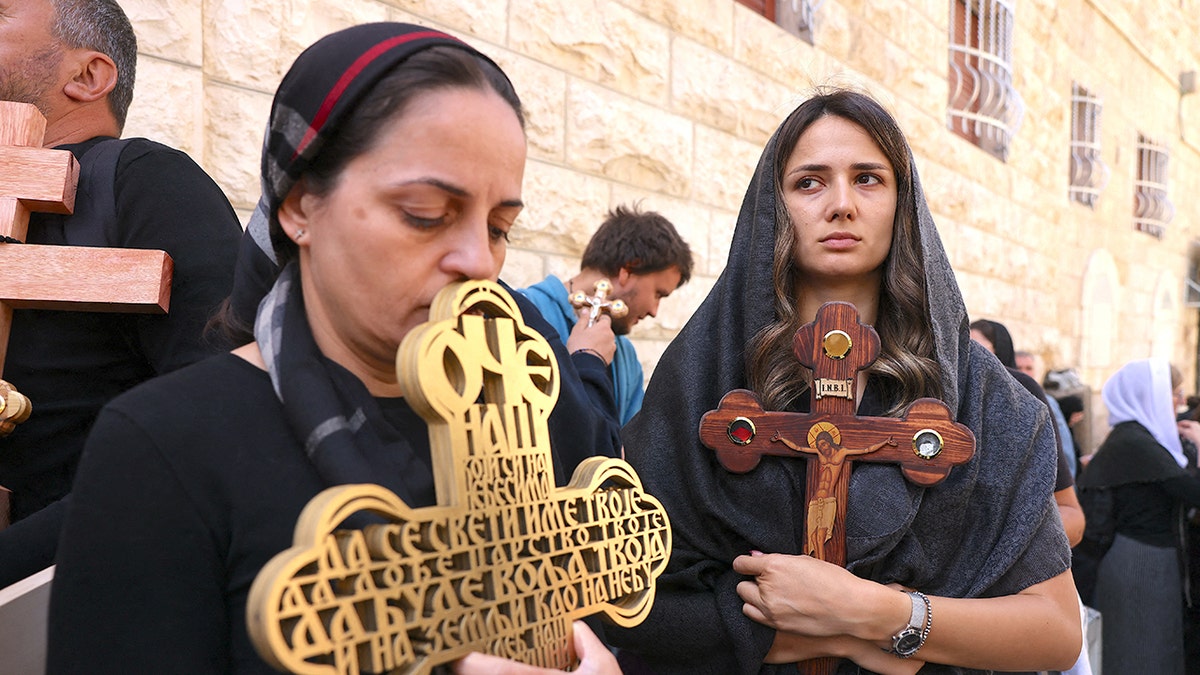christian pilgrims closeup shot