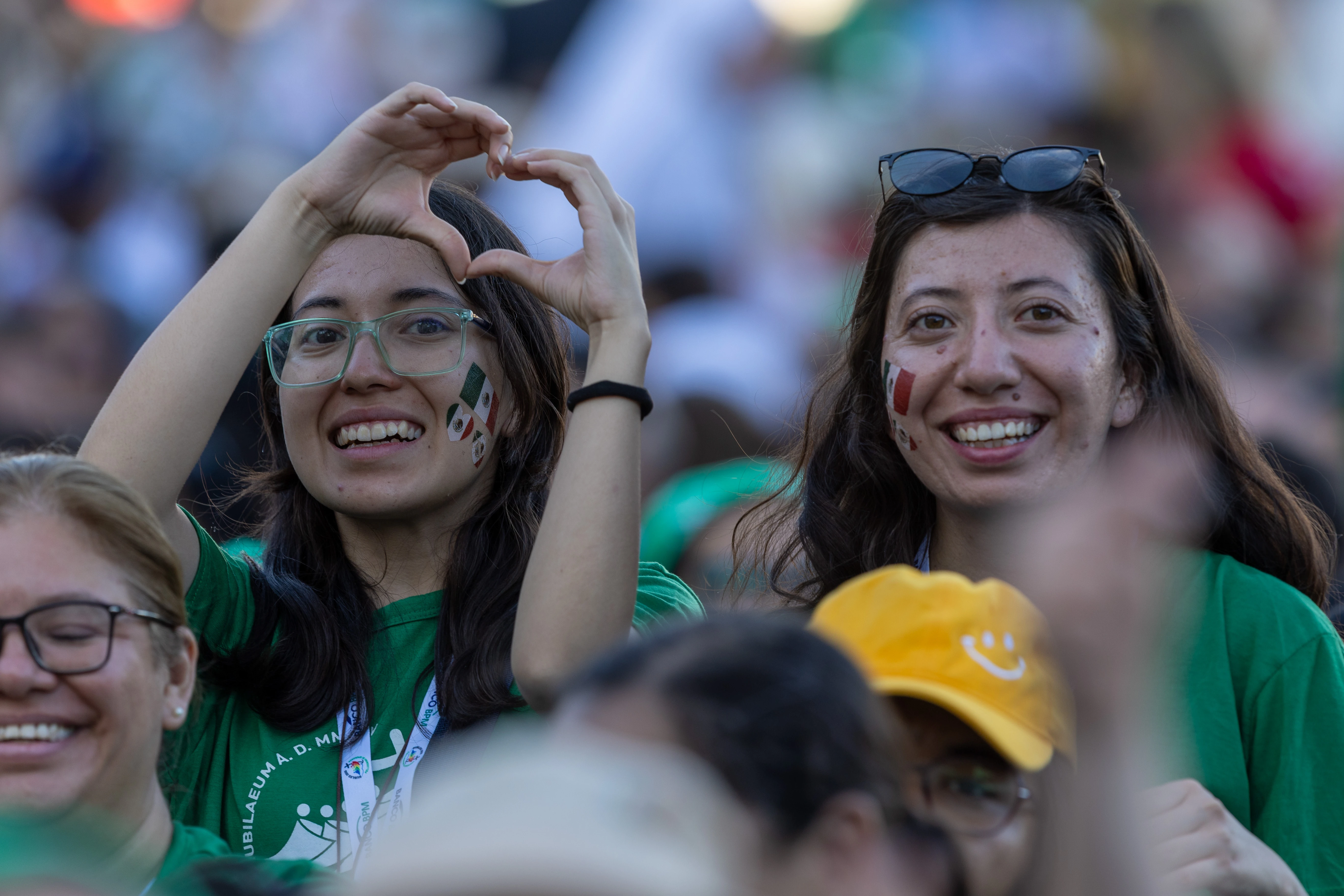 Young women gather for the welcome Mass for the Jubilee of Youth on July 29, 2025, in St. Peter’s Square at the Vatican. Credit: Daniel Ibañez/CNA
