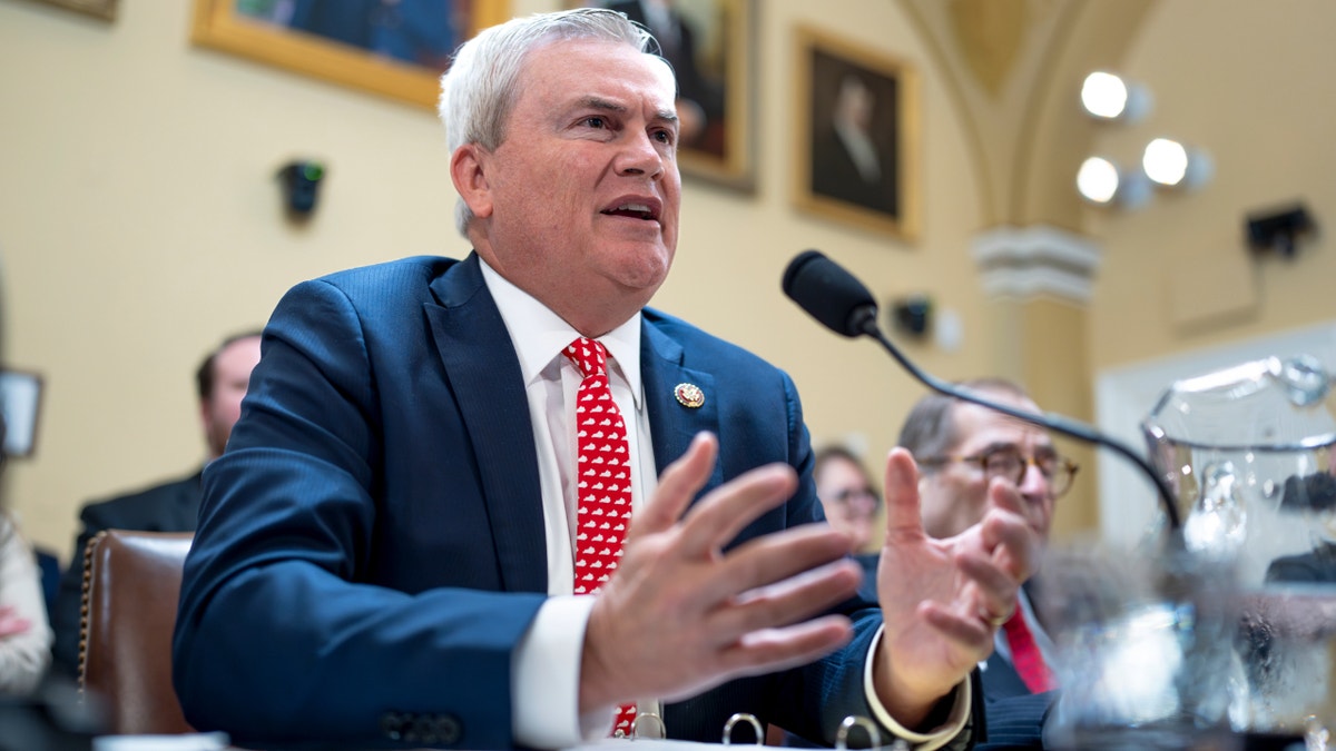 Rep. James Comer, R-Ky., chairman of the House Oversight and Accountability Committee, argues a point at the Capitol in Washington, June 11, 2024.