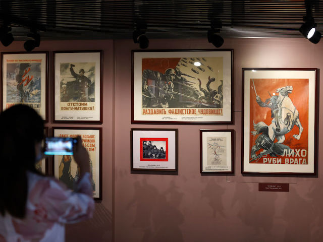 BEIJING, CHINA - SEPTEMBER 03: People visit an exhibition on the Battle of Stalingrad at the Museum of the War of the Chinese People's Resistance Against Japanese Aggression to commemorate the 76th Anniversary of the end of World War II on September 3, 2021 in Beijing, China. (Photo by Fu Tian/China News Service via Getty Images)