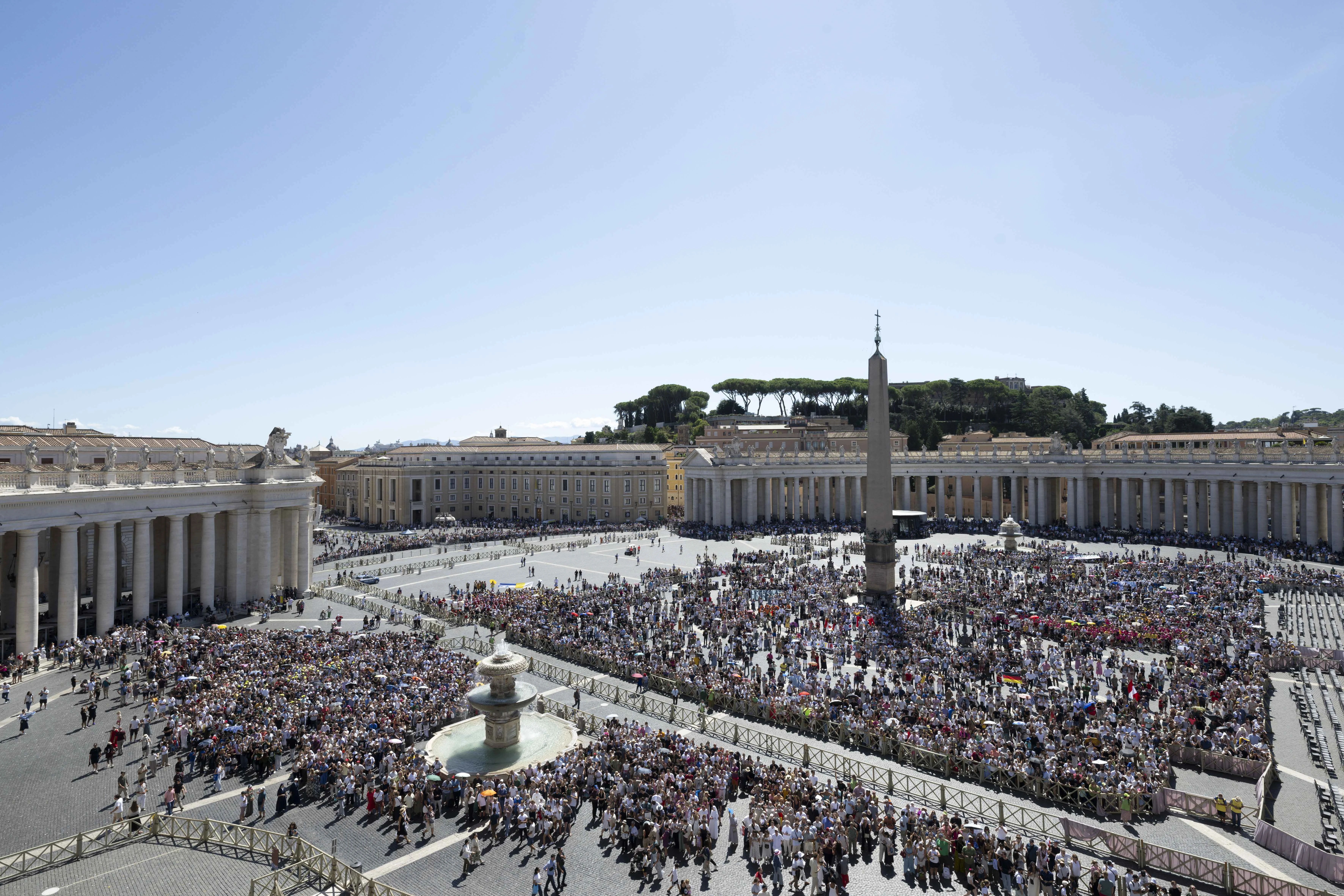 A large crowd gathers in and outside of St. Peter's Square to listen to Pope Leo XIV's message during the Sunday Angelus on Aug. 31, 2025. Credit: Vatican Media.