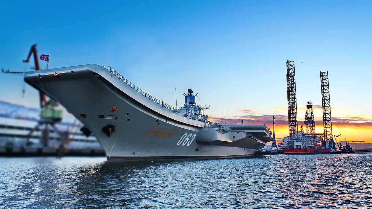 Russia's "Admiral Kuznetsov" aircraft carrier in port.