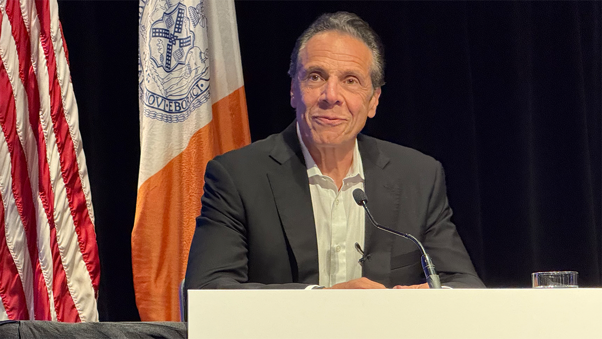 New York City mayoral candidate former Gov. Andrew Cuomo speaks with reporters, on August 18, 2025 in New York City