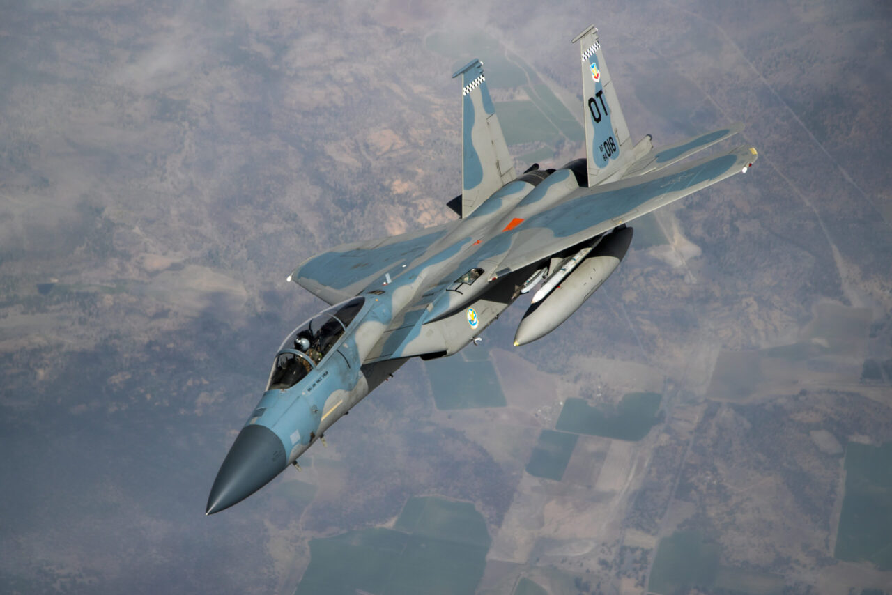 An F-15 from the 85th Test and Evaluation Squadron, 53rd Wing, out of Eglin Air Force Base, Florida, conducts aerial refueling operations above the skies of Northern California, May 14.