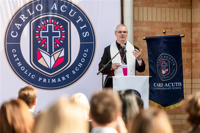 Carlo Acutis Catholic Primary School in Melbourne, Australia, opened in 2025 — just months before Carlo Acutis’ canonization. Founding Principal Damian Howard traveled 10,000 miles to Italy to meet Acutis’ mother in Assisi while planning the school. Credit: Photo courtesy of Carlo Acutis Catholic Primary School in Melbourne, Australia