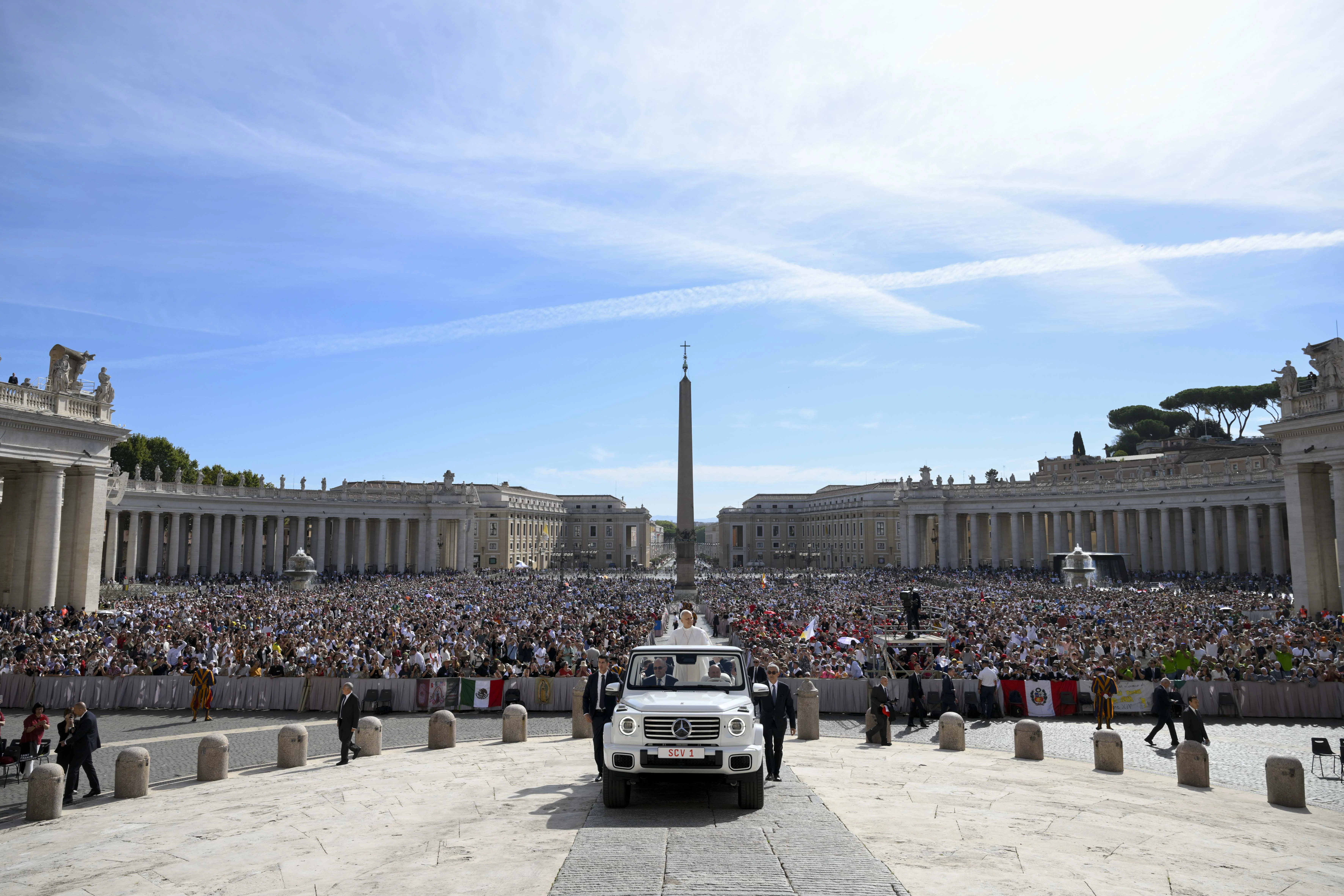 Pope Leo XIV rides in the popemobile before his Wednesday general audience in St. Peter's Square on Sept. 3, 2025. Credit: Vatican Media.