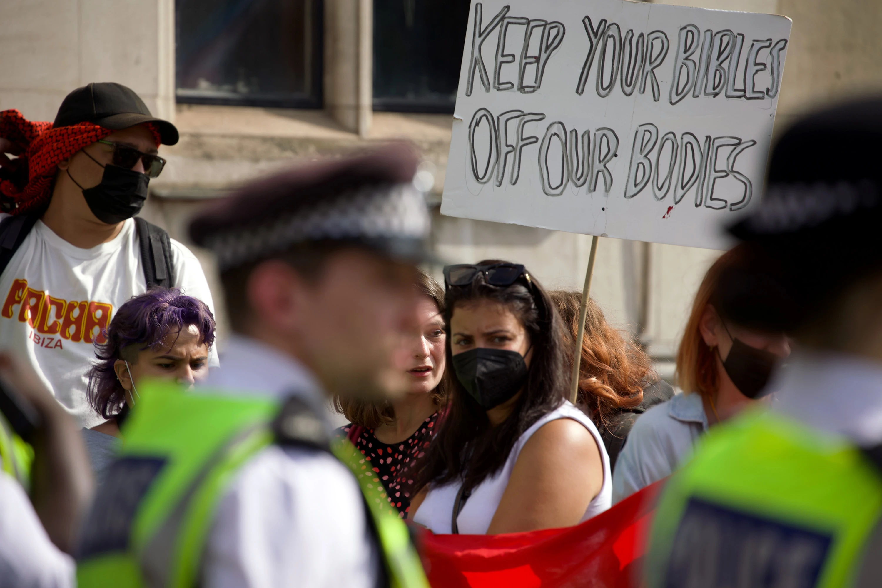 A small group of pro-abortion protesters demonstrates along the route of the 2025 March for Life UK on Sept. 6, 2025, in London. Credit: Edward Pentin/EWTN News