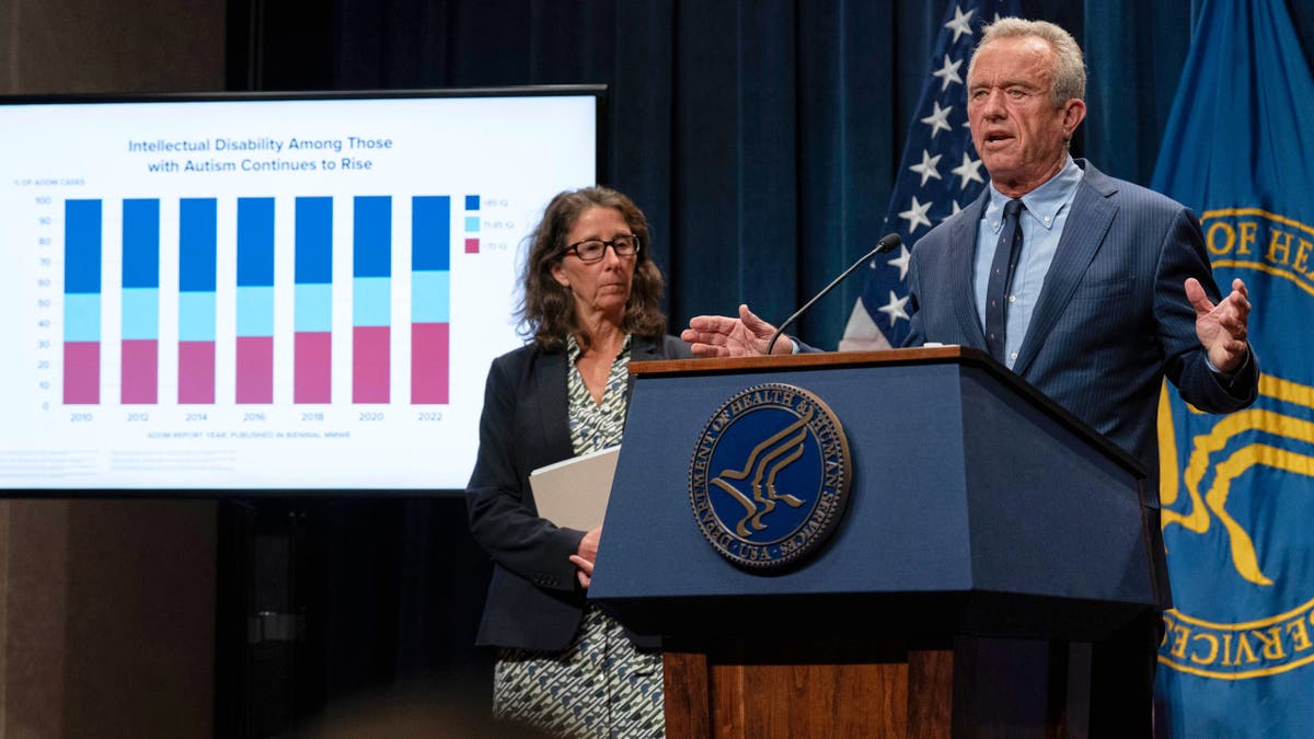 Health and Human Services Secretary Robert F. Kennedy Jr. speaks during a news conference on the autism report by the CDC at the Hubert Humphrey Building Auditorium in Washington, April 16, 2025.