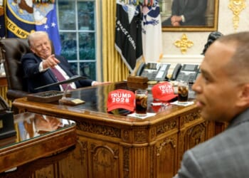 Trump posts photos from Democrat meeting with '2028' hats as shutdown looms