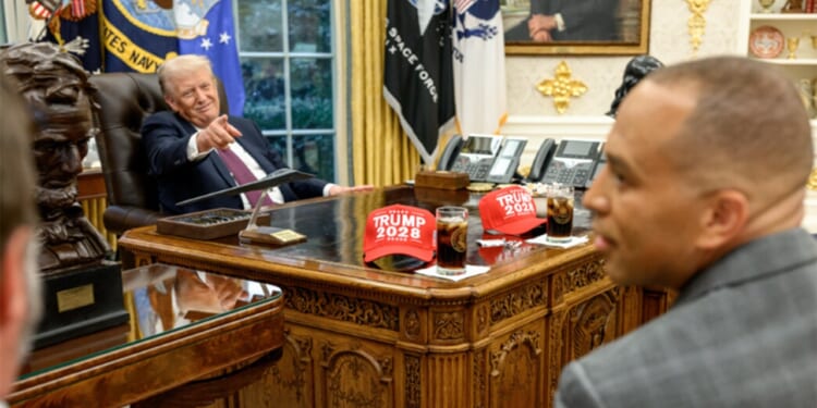 Trump posts photos from Democrat meeting with '2028' hats as shutdown looms