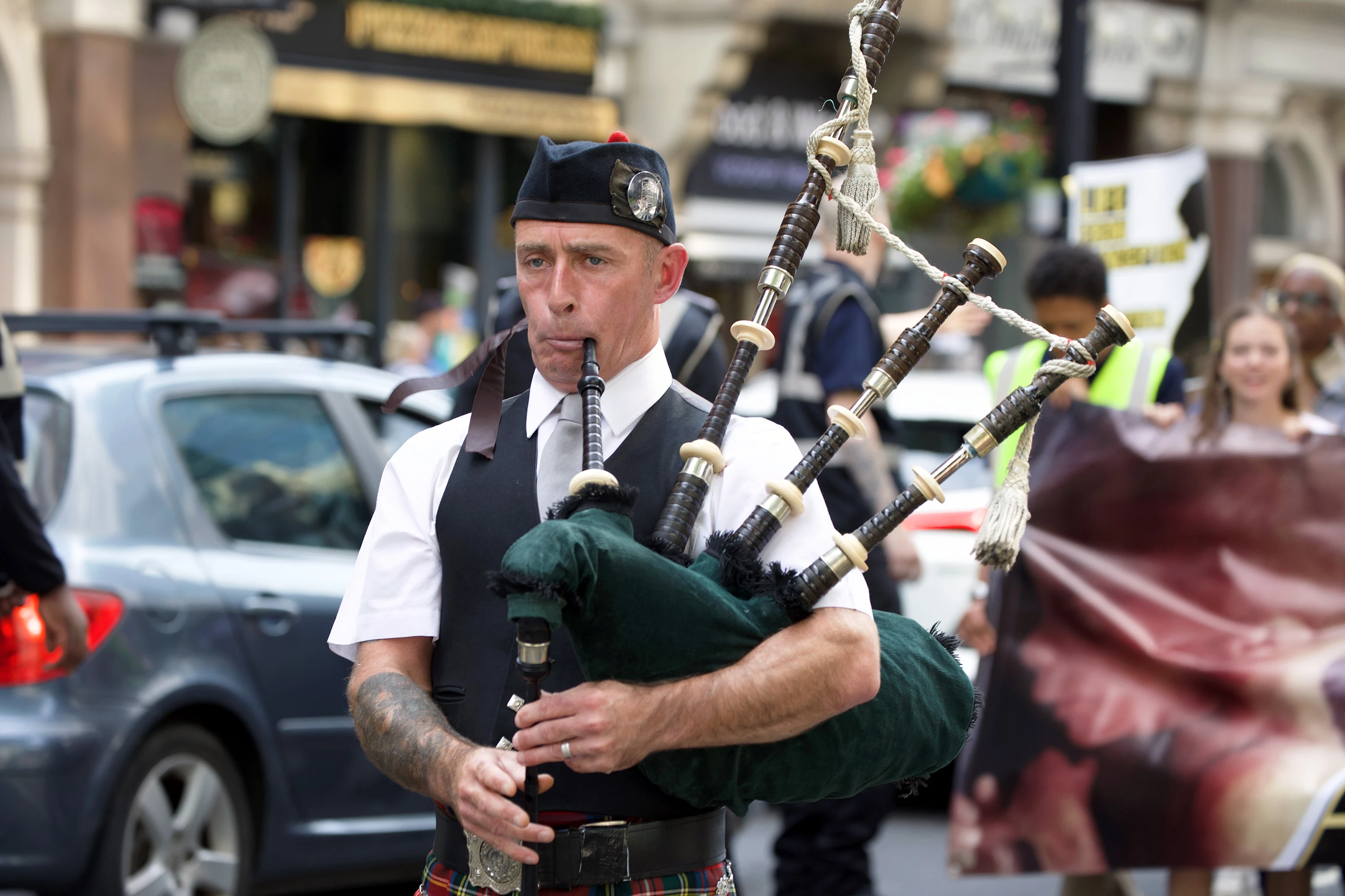 A bagpiper leads March for Life UK participants as they march from Westminster Cathedral through central London on Sept. 6, 2025. Credit: Edward Pentin/EWTN News