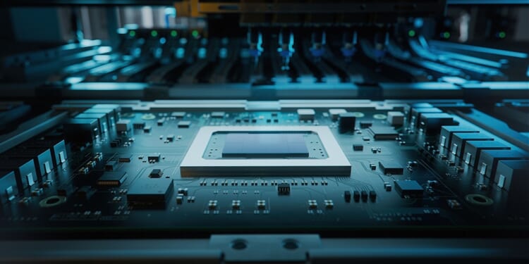 A circuit board on display.