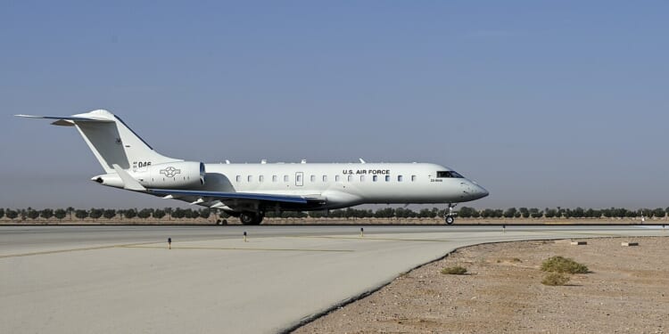 A Bombardier E-11A plane.