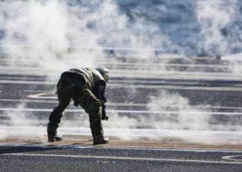 An aircraft carrier's catapult.
