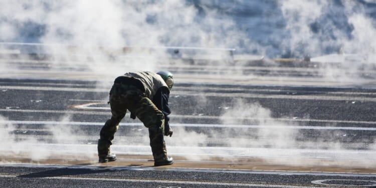An aircraft carrier's catapult.