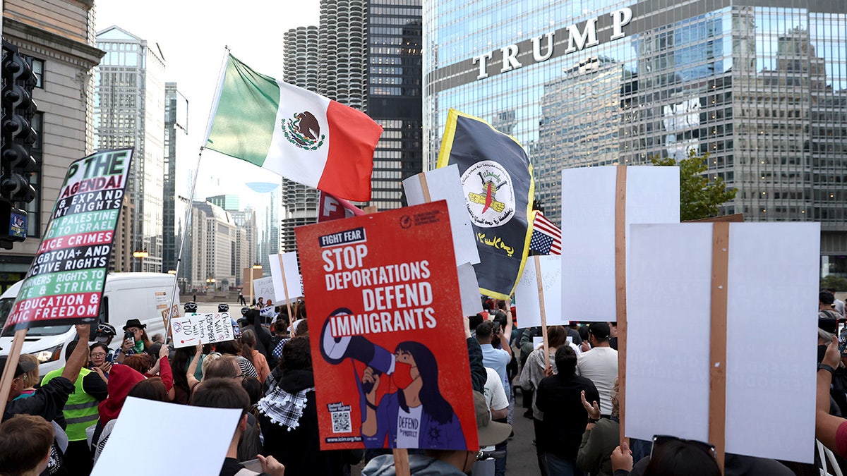 Demonstrators outside Trump International Hotel & Tower in Chicago