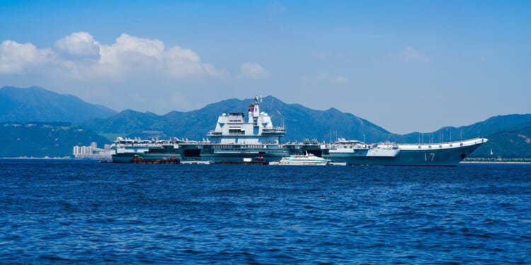 China's Shandong aircraft carrier at sail.