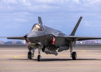 An F-35 parked at an airport.