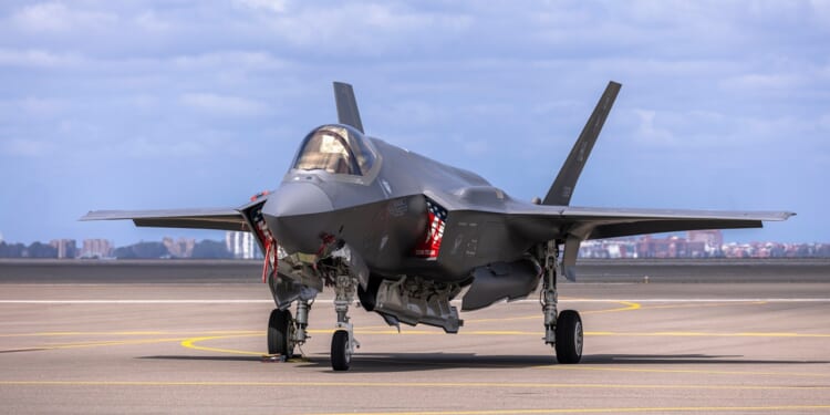 An F-35 parked at an airport.