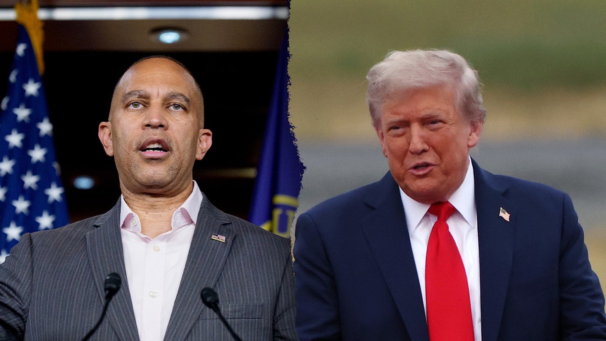 A split image of Hakeem Jeffries and Donald Trump