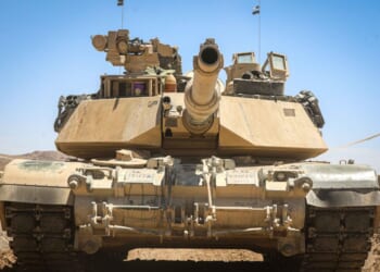 U.S. Soldiers assigned to 1st Battalion, 77th Armored Regiment, 3rd Armored Brigade Combat Team, 1st Armored Division postured an M1 Abrams Main Battle Tank in a fighting position during Rotation 24-08 at the National Training Center, Fort Irwin, Calif., June 13, 2024.