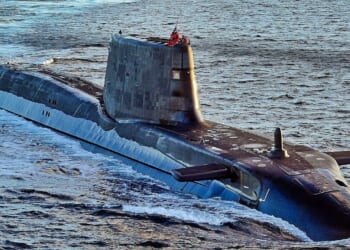 Astute class submarine HMS Ambush is pictured during sea trials near Scotland.