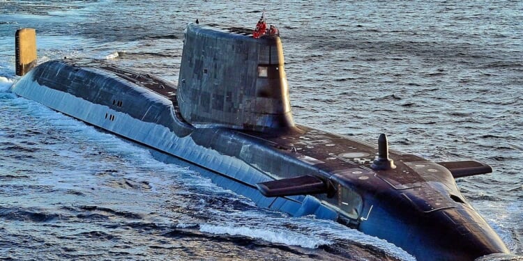 Astute class submarine HMS Ambush is pictured during sea trials near Scotland.